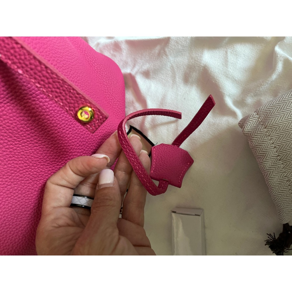 Genuine Leather Hot Pink Bucket Bag Luxury Style Tote Handbag Boho Chic NEW - Picture 8 of 12